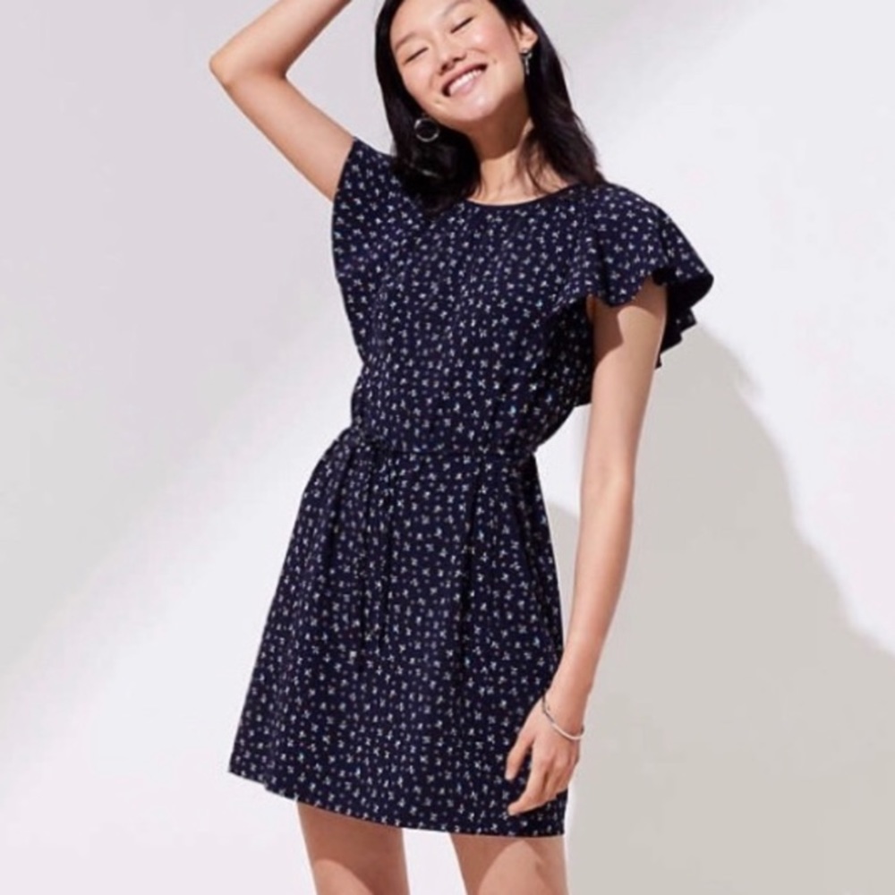 Brand New Navy LOFT Flutter Sleeve Tie Waist Dress